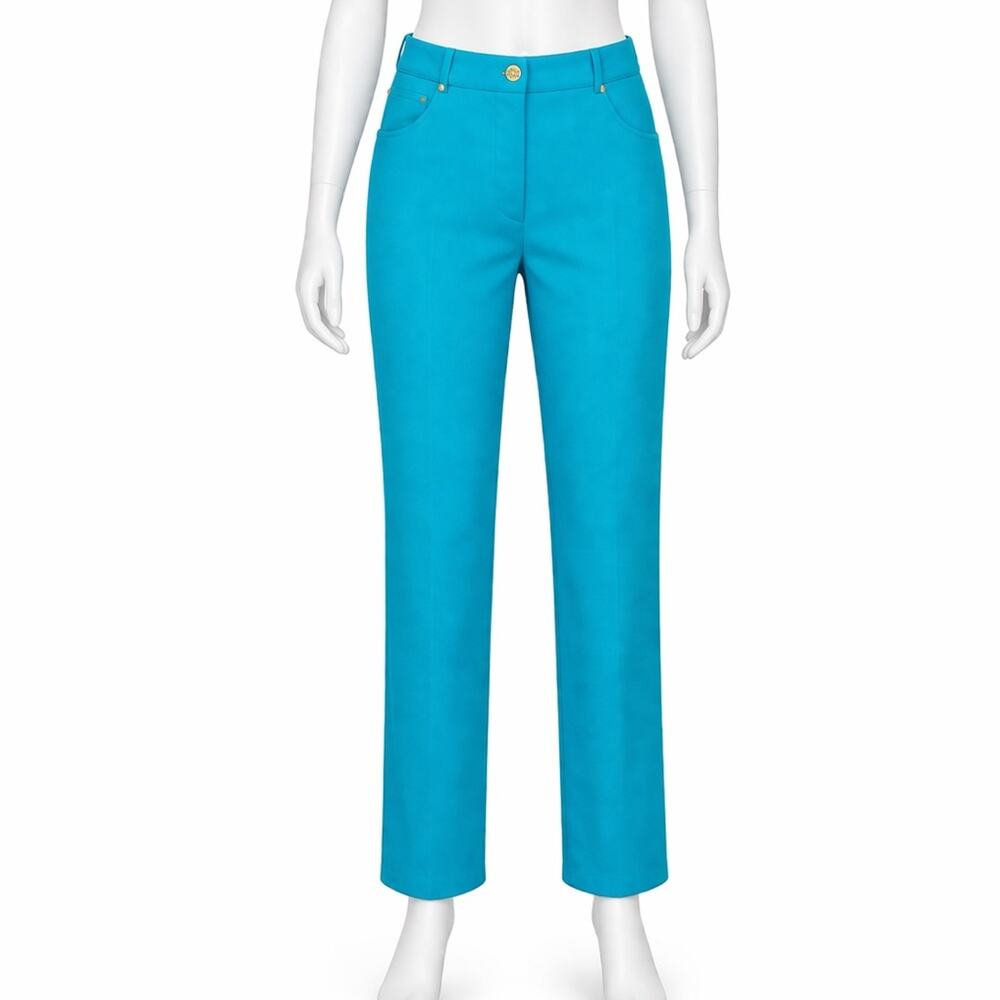 ST. JOHN SPORT By Marie Gray Turquoise Santana Knit Pants Size 10 Gold Button - Picture 8 of 10